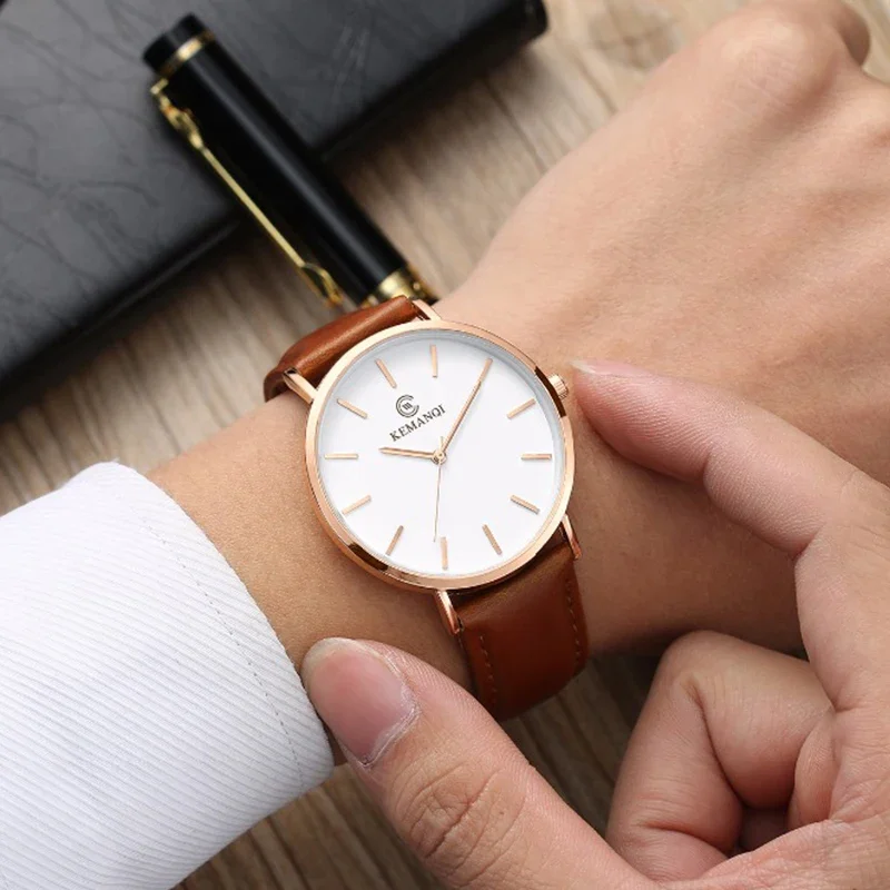 Leather Watch Band Men - Модные ультратонкие мужские кварцевые наручные часы