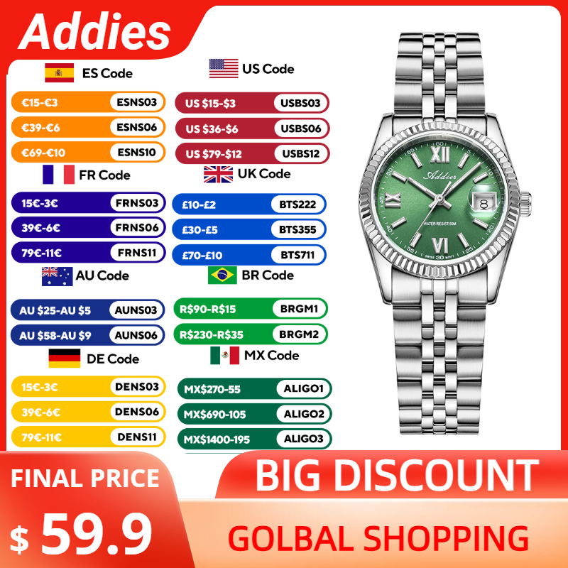 Stainless Bracelet Diver - Высококачественные роскошные женские часы Addies с