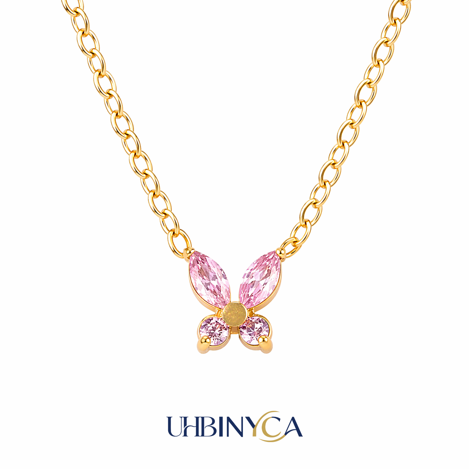 Butterfly Clasp Deployant - Сверкающее ожерелье с подвеской-бабочкой из циркония,