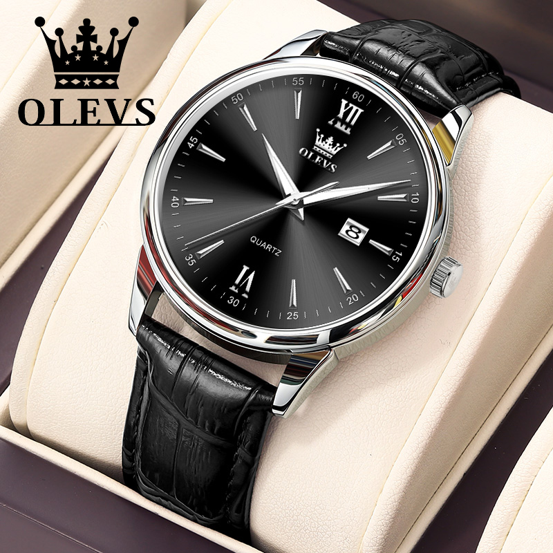 Leather Watch Band Men - Мужские кварцевые часы с датой и