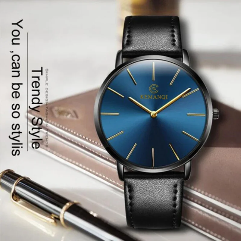 Модные ультратонкие мужские кв – обзор и цена Leather Watch Band Men